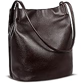 Iswee Genuine Leather Tote Bucket Bags Hobo Shoulder Bags Purse and Handbags for Women Trendy
