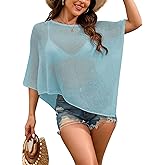 Pink Queen Sheer Beach Cover Ups for Women Crochet See Through Asymmetrical Poncho Tops