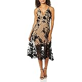 Dress the Population Women's Audrey Spaghetti Strap Midi A-line 3D Floral Dress