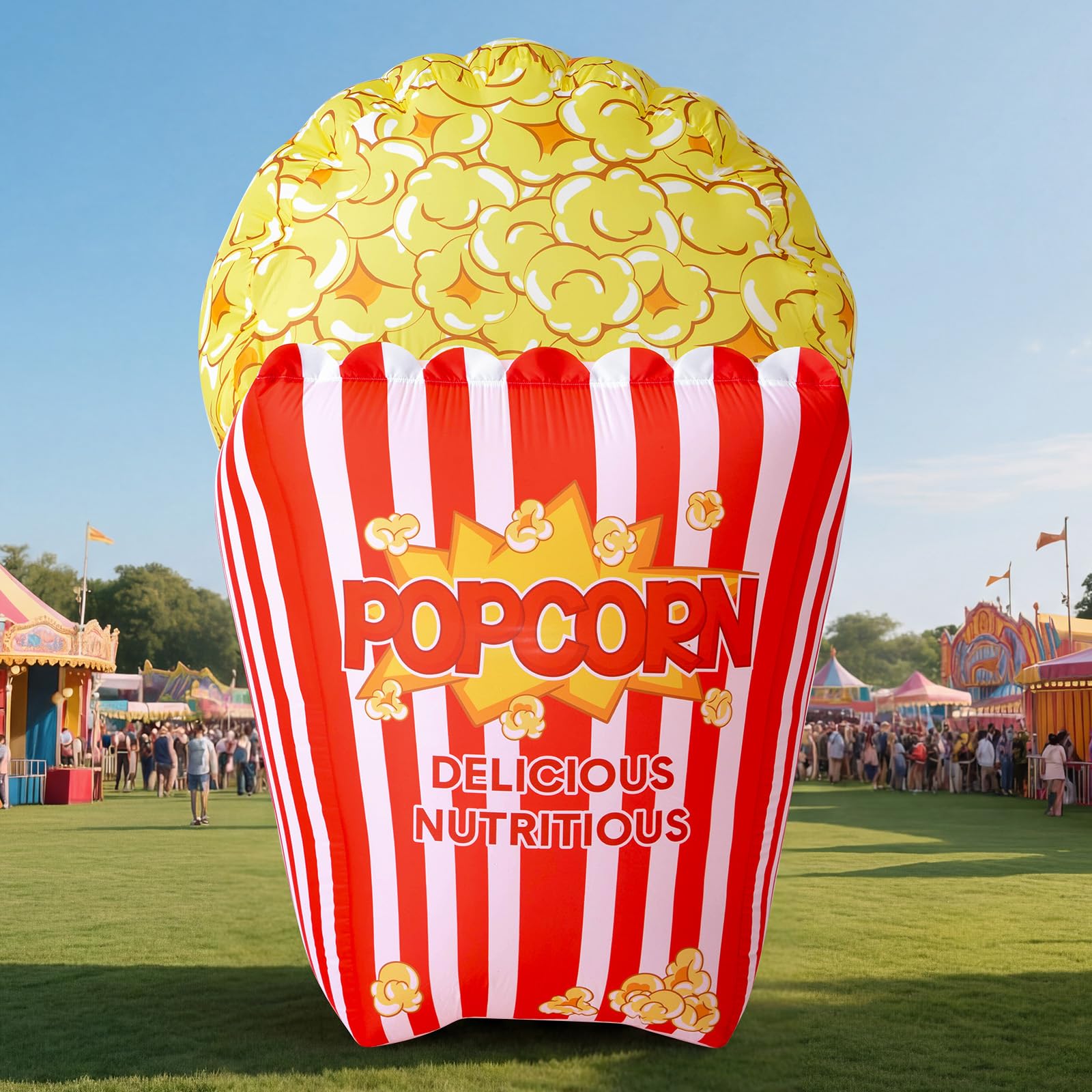Photo 1 of Capoda 5ft Popcorn Inflatables 3D Inflatable Circus Carnival Movie Night Decorations Blow Up Red White Striped Design Popcorn Built in LED Lights for Movie Night Theater Carnival Theme Party Supplies
