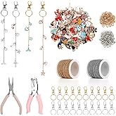 224 Pcs Lip Gloss Charm Keychain Set, Homemade Keychain Making Set, 100 Lip Gloss Charm, 20 Keychains, 1 Jewelry Plier, 1 Puncher, 16.5 Ft Rolls Chain, 100 Jumping Rings, for Jewelry Craft Gifts