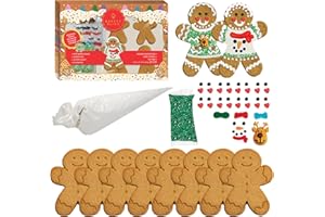 BAKERY BLING Gingerbread Person Designer Cookie Kit – 8 Pre-Baked Gingerbread Cookies, Royal Icing, Edible Decorations & Glittery Sugar™ – Nut-Free, Dairy-Free, OU Kosher, Made in the USA