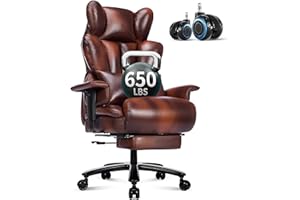 BLISNEST 650LBS Big and Tall Office Chair with Footrest,Large Heavy Duty Executive Office Chair-Wide Seat,Adjustable Lumbar Support,Dual Rubber Wheels,Ergonomic High Back Computer Chairs for Heavy People,Brown