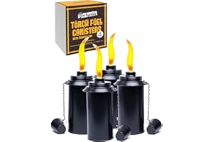 Backyadda Torch Replacement Canisters (16 oz). Compatible with Tiki Torches. Easy Fill Opening. 4-Pack Standard Metal (with Caps)