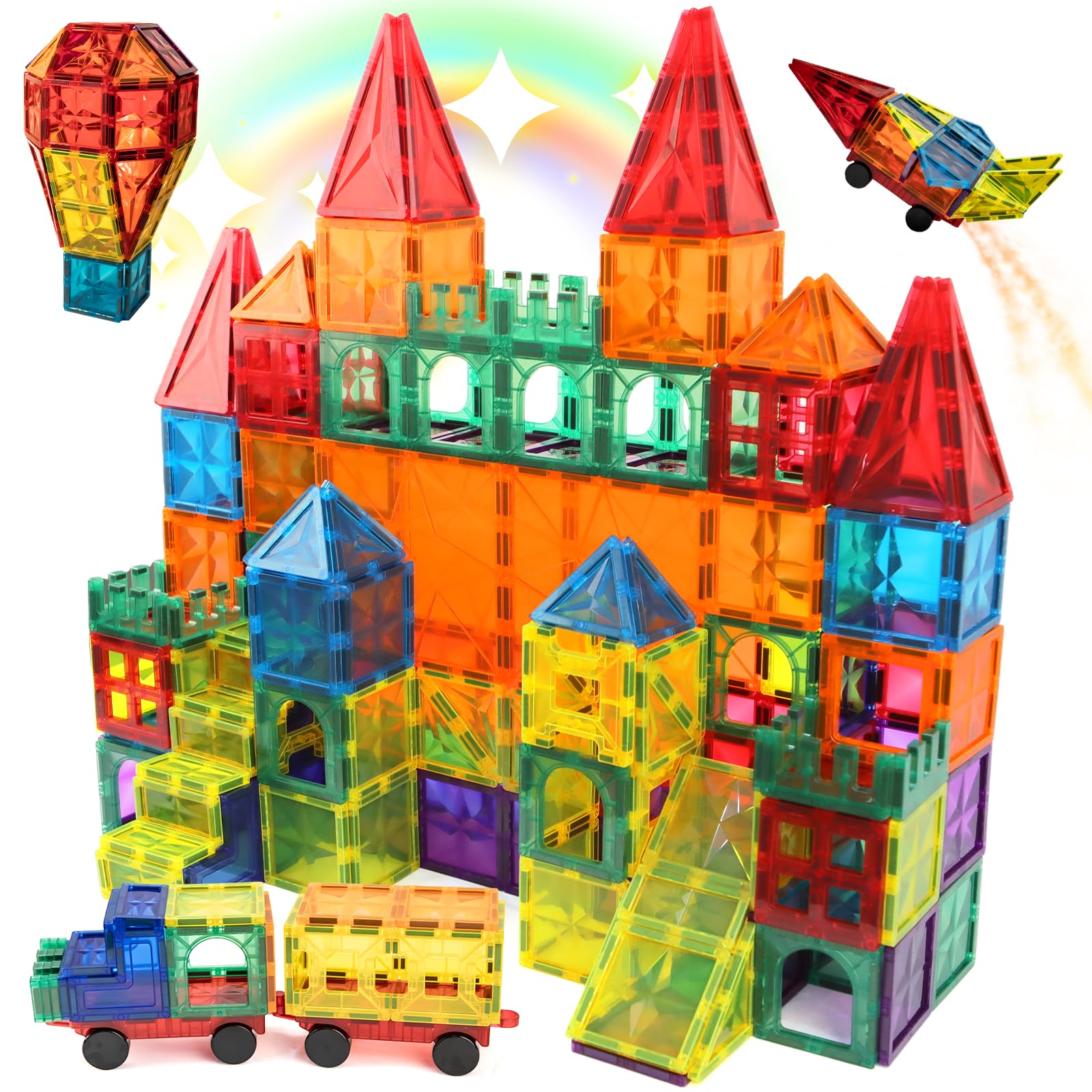 Riswistoy Magnetic Tiles Building Blocks Sensory Toys STEM Kids Games Magnet Building Toys for Boys and Girls Aged 3+ Preschool Kindergarten Toddler Toys for Kids Brain Development(116 PCS)