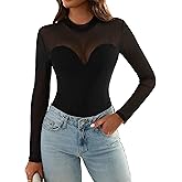 SOFIA'S CHOICE Mesh Sheer Long Sleeve Tops for Women See Through Mock Neck Shirts Going Out Tops