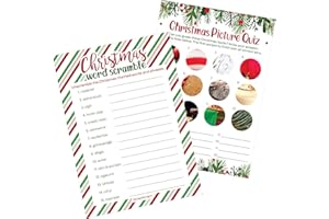 DISTINCTIVS Christmas Party Games, Festive Holiday Word Scramble and Christmas Picture Quiz (2 Game Bundle) - 25 Dual Sided Cards