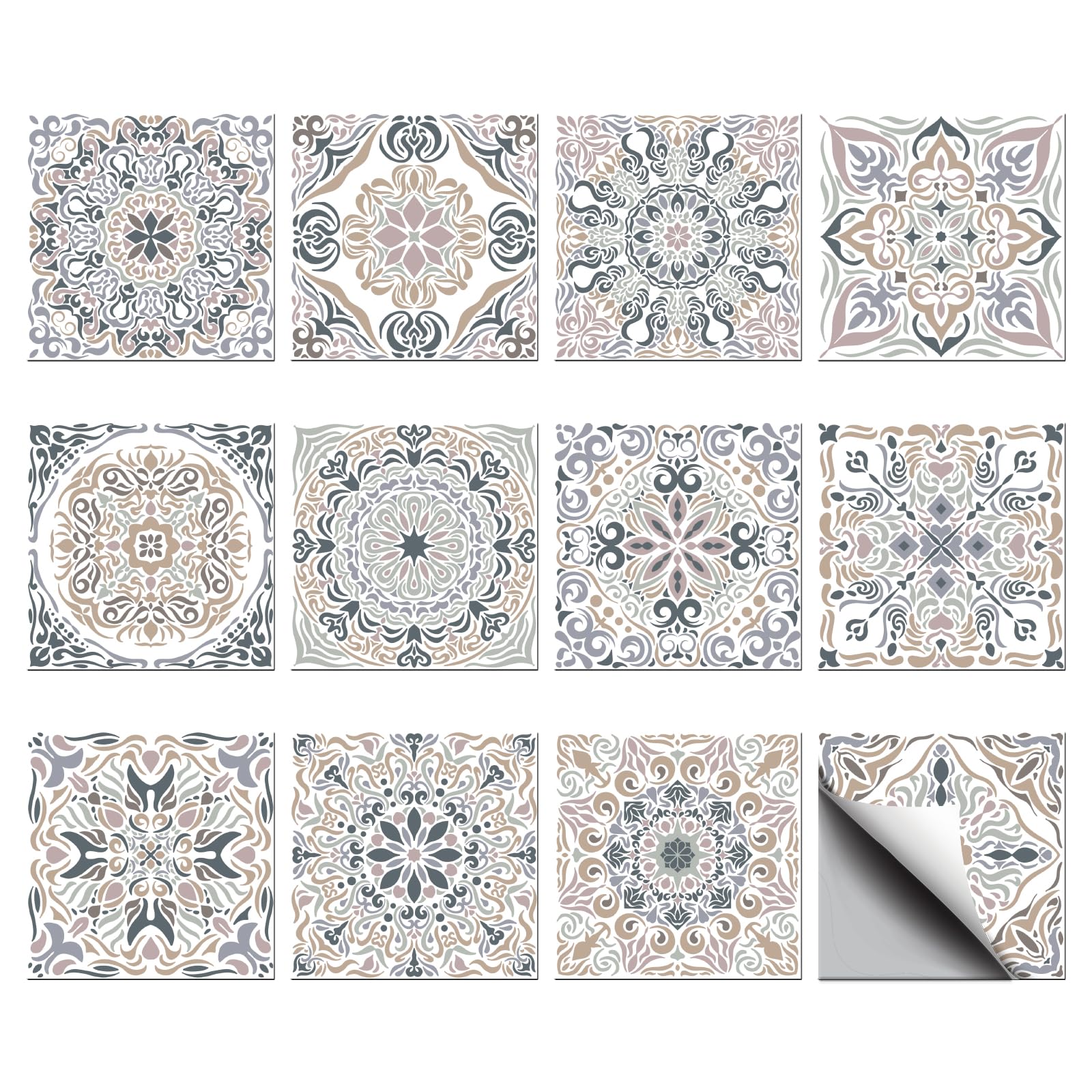 CHGCRAFT 36 Pcs Vintage Grey PVC Tile Stickers Peel and Stick Waterproof Self Adhesive Wall Decals, for Kitchen Bathroom Bedroom Office Home Wall Decor 4x4 Inch