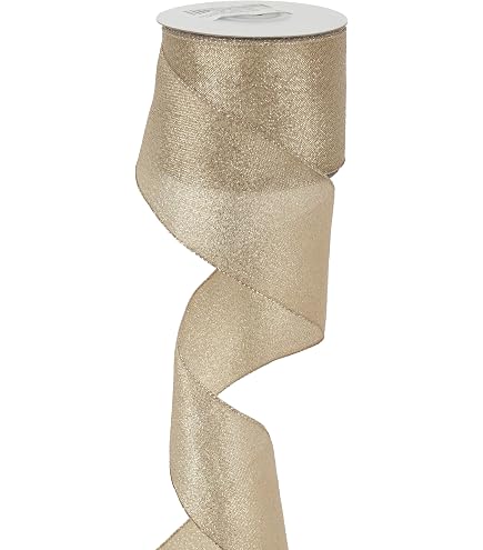 Champagne Glitter Wired Ribbon MTLEE Christmas Ribbon - 2 Rolls For ...