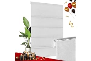 Allesin Zen No Drill No Tools Cordless Roman Shades for Windows, Blackout Thermal Insulated Room Darkening Window Blinds, Linen Fabric, Fits Bedroom, 31" W x 64" H, White