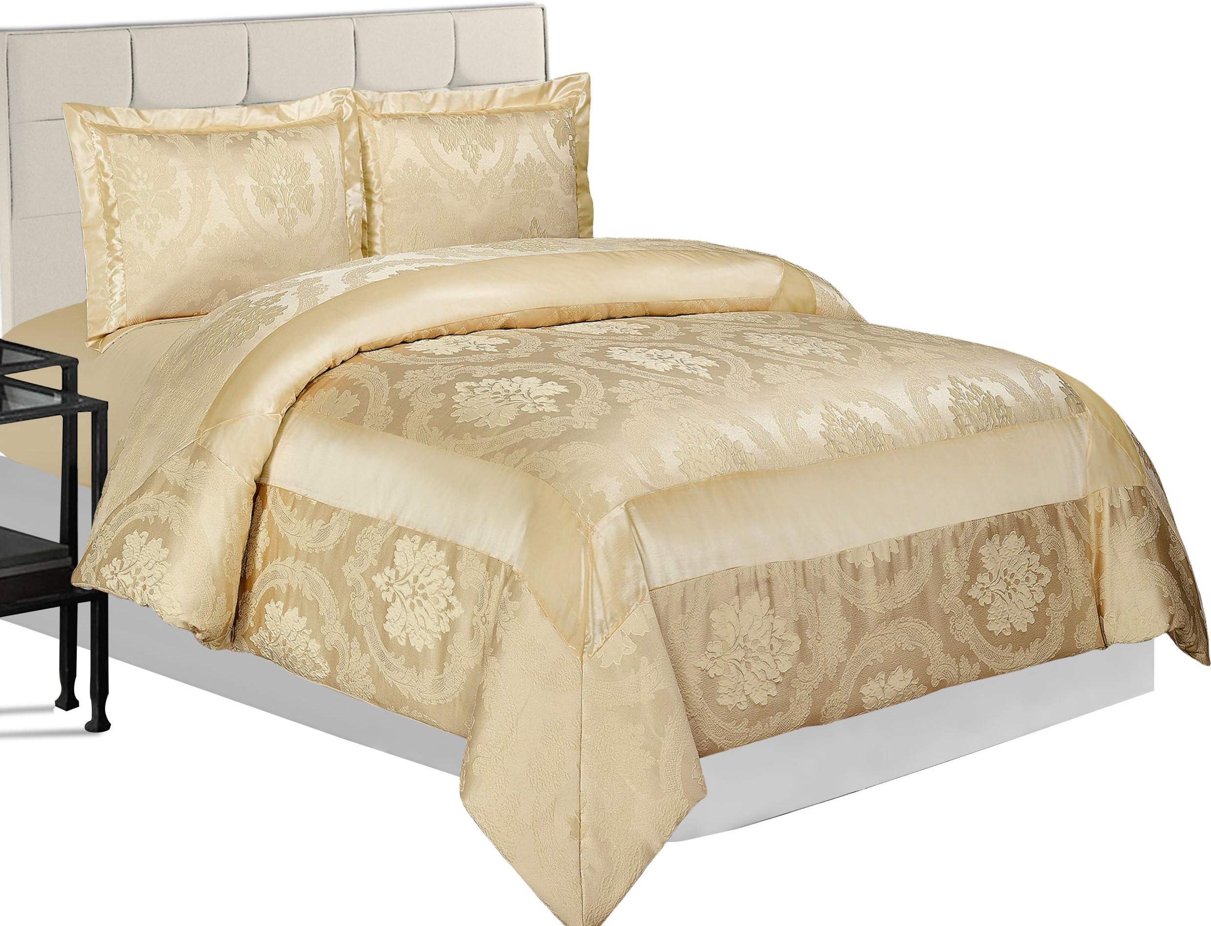 Oxford Homeware New 3PCS (Piece) Jacquard 220GSM Quilted Bedspread Comforter Set +2 Pillow Shams (Super King Bedspread (260 x 270 CM), Betty Cream)