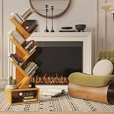 YMYNY 6 Tier Tree Bookshelf Wood Bookcase Storage Rack with Drawer Natural view 4