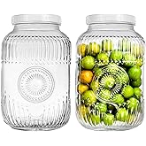 Amzcku 2 Pack 1 Gallon Glass Jar with Lid Wide Mouth, Large Mason Jar with Airtight Screw Lid and Handle, Glass storage containers, Cookie, Candy, Kombucha and fermention