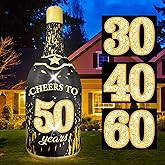 Eyourlife 6Ft Inflatable Champagne Bottle Birthday Inflatable Outdoor Decoration Black Gold Party Decor for Her 30/40/50/60 Years Birthday Gift Valentine's Day Anniversary Home Yard Gathering Wedding