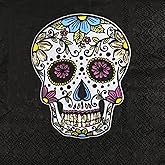 Pack of 40 Day of the Dead Sugar Skull Cocktail Napkins 5x5’’ Beverage Chic Dia de los Muertos Halloween Party Napkins Bar Black w/Gold Foil Accents
