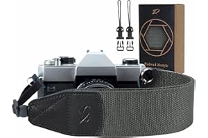 Padwa Lifestyle Grey Camera Strap - 2" Wide Cotton Woven Genuine Leather Head Camera Straps,Complimentary 2 Pcs Quick Release Clips for All DSLR/SLR Cameras, Binoculars and Drone Remote Control