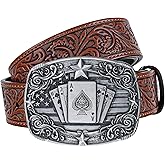 LALATCH Western Cowboy Belts for Men Women, Cowboy Cowgirl Leather Belt Western Buckle Belt for Jeans Gifts Christmas