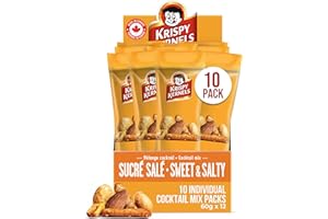 Krispy Kernels Cocktail Mix Sweet & Salty Mixed Nuts (10 x 60 g) – Grab and Go Snack Packs – Mix of Peanuts, Sesame Sticks, A