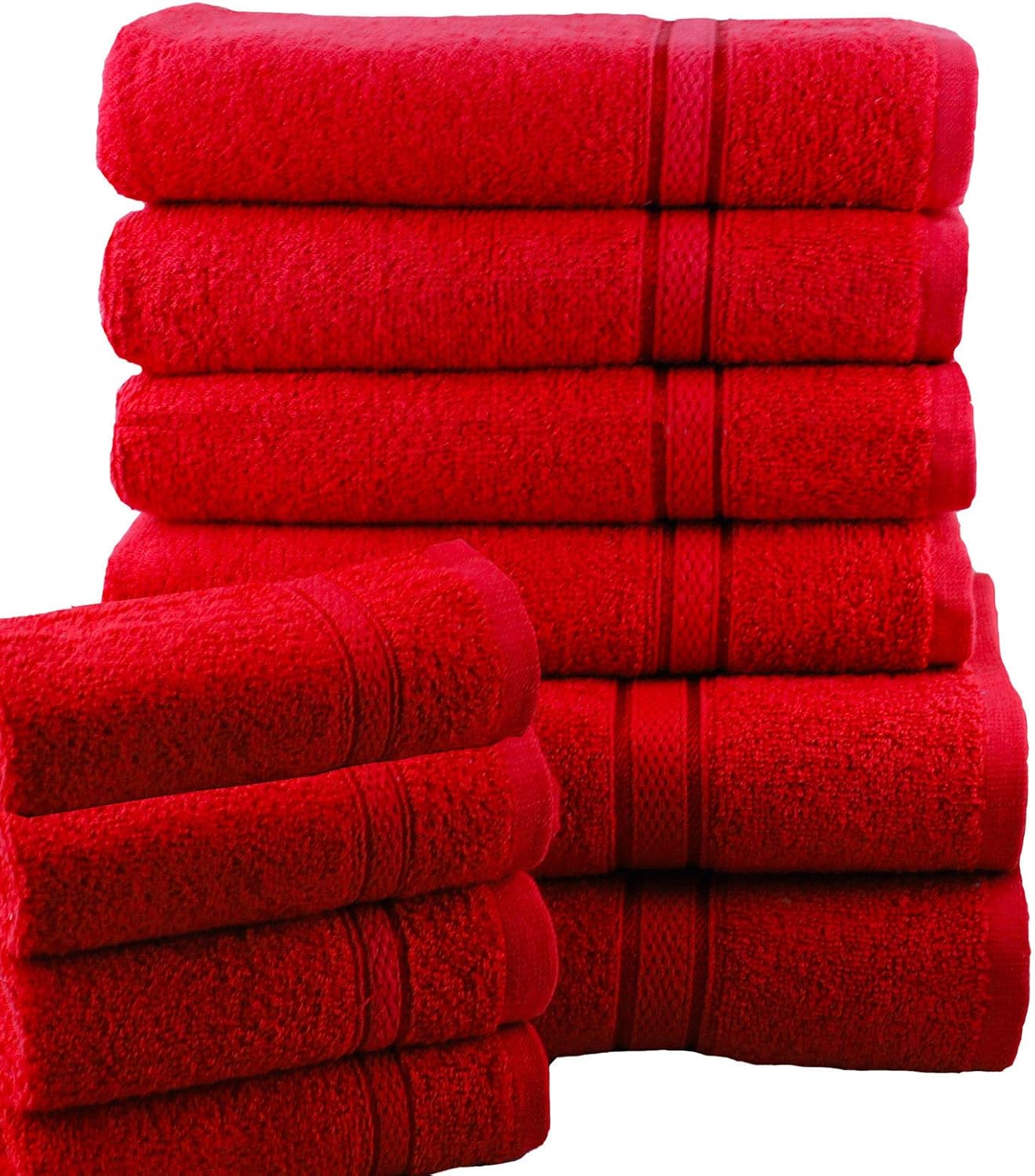 Casabella 10 Piece Soft Towel Bale Set Face Hand Bath Bathroom Towels_Red_10 Pieces Amazon.co