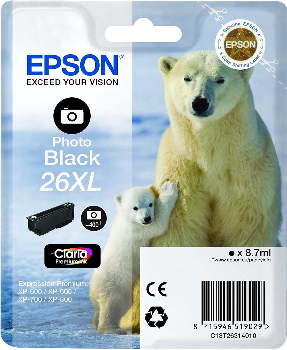 Epson 26XL Original Photo Black Ink Cartridge for T26 Series - XL Size