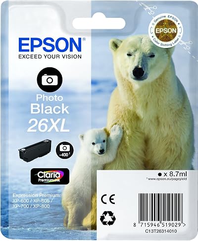 Epson 26XL Original Photo Black Ink Cartridge for T26 Series - XL Size