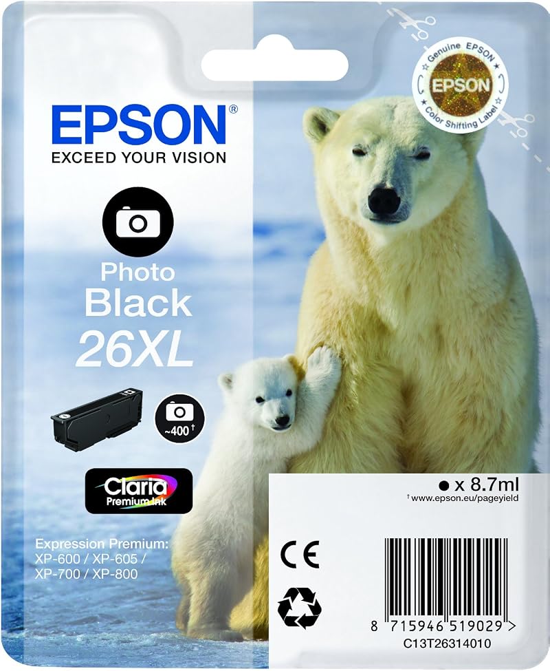 Epson 26XL Original Photo Black Ink Cartridge for T26 Series - XL Size