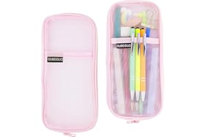 LEISLAM Pencil Case, Pink Pencil Pouch, Mesh Pencil Case, Clear Pencil Case With Zipper, Pencil Bag, Large Capacity Cosmetics Bag, Organizer Box for Adult, Aesthetic Pen Bag for Office Travel School Supplies