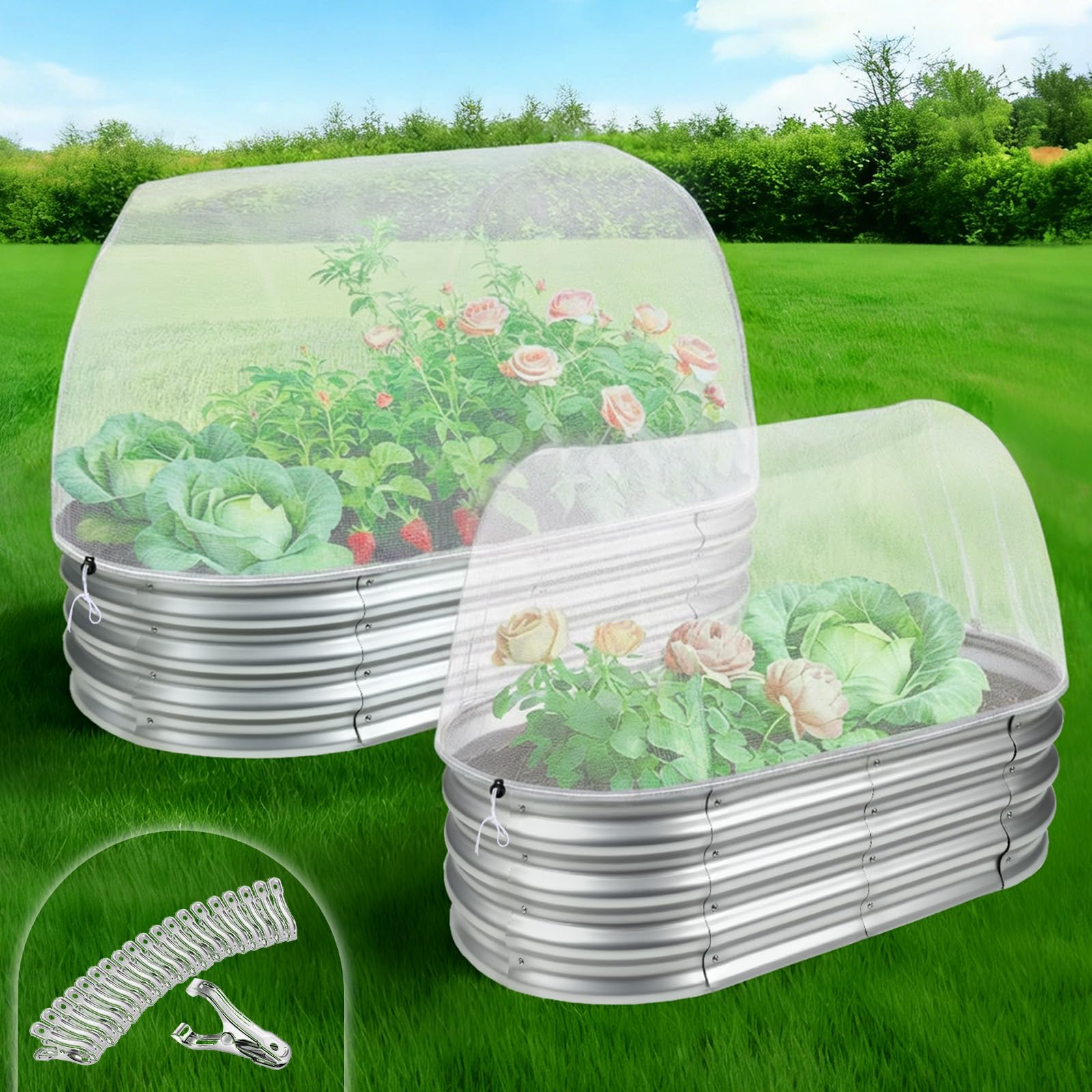 Photo 1 of 2 Pack Garden Netting for Raised Beds, Rectangular Mesh Plant Netting with Drawstring for Garden Protection, Raised Bed Bird Netting Pest Barrier Screen for Vegetables Fruits Flowers, 4x2x1ft, White