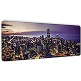 Chicago Waterproof Mouse Pad, Chicago Desk Mat, City Skyline Desk Pad, Mousepad with Stitched Edges, Non-Slip Base, Keyboard Pad for Gamer, Office & Home, 31.5 X 11.8 Inch, 3mm Thick
