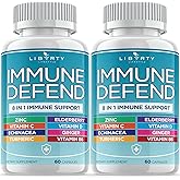 8 in 1 Immune Defense Support, Immunity Vitamins Supplement Booster Zinc 50mg, Vitamin C Elderberry VIT D3 5000 IU, Turmeric Curcumin & Ginger, Echinacea - Allergy Relief for Kids Adults (2 Pack)