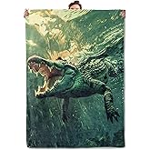 TRYYN Crocodile Encounter Throw Blanket for Couch Picnic Camping Outdoor Decor, Alligator Underwater Predator, Super Soft Cozy Plush Fluffy Fleece Blankets Gifts for Teen Adults, 60x50 Inch