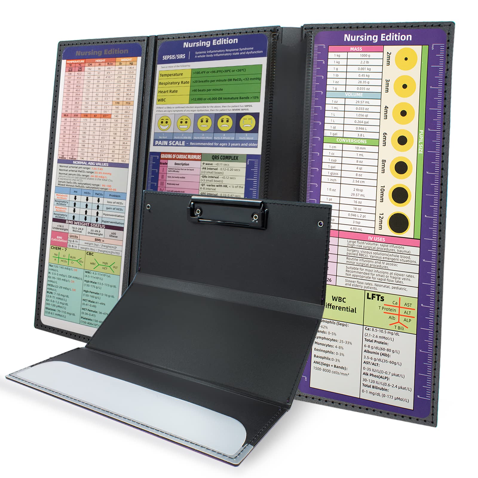 TWUTGAYW Nursing Clipboard, 3 Layers Aluminum Nursing Clipboard Foldable Nurse Clip Boards Notepad for Students, Nurses, and Doctors, Nursing Edition with Pen Holder (Black)