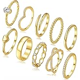 PLOMFOV Stackable Gold Rings for Women Non Tarnish 14K Gold/Silver Plated Stacking Dainty Thumb Cubic Zirconia Ring Stack Set Pack Statement Promise Wedding Bands Engagement Rings for Women Size 5-10