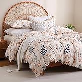 JSD Fall Floral Duvet Cover Set Queen Size, 3 Piece Boho Ferns Printed Microfiber Comforter Covers Zipper Closure