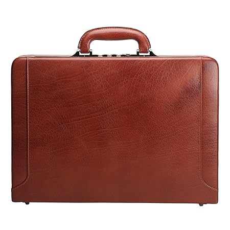 Charpe Leather Leather Attache Brief Case Hard Sided with Combination Locks