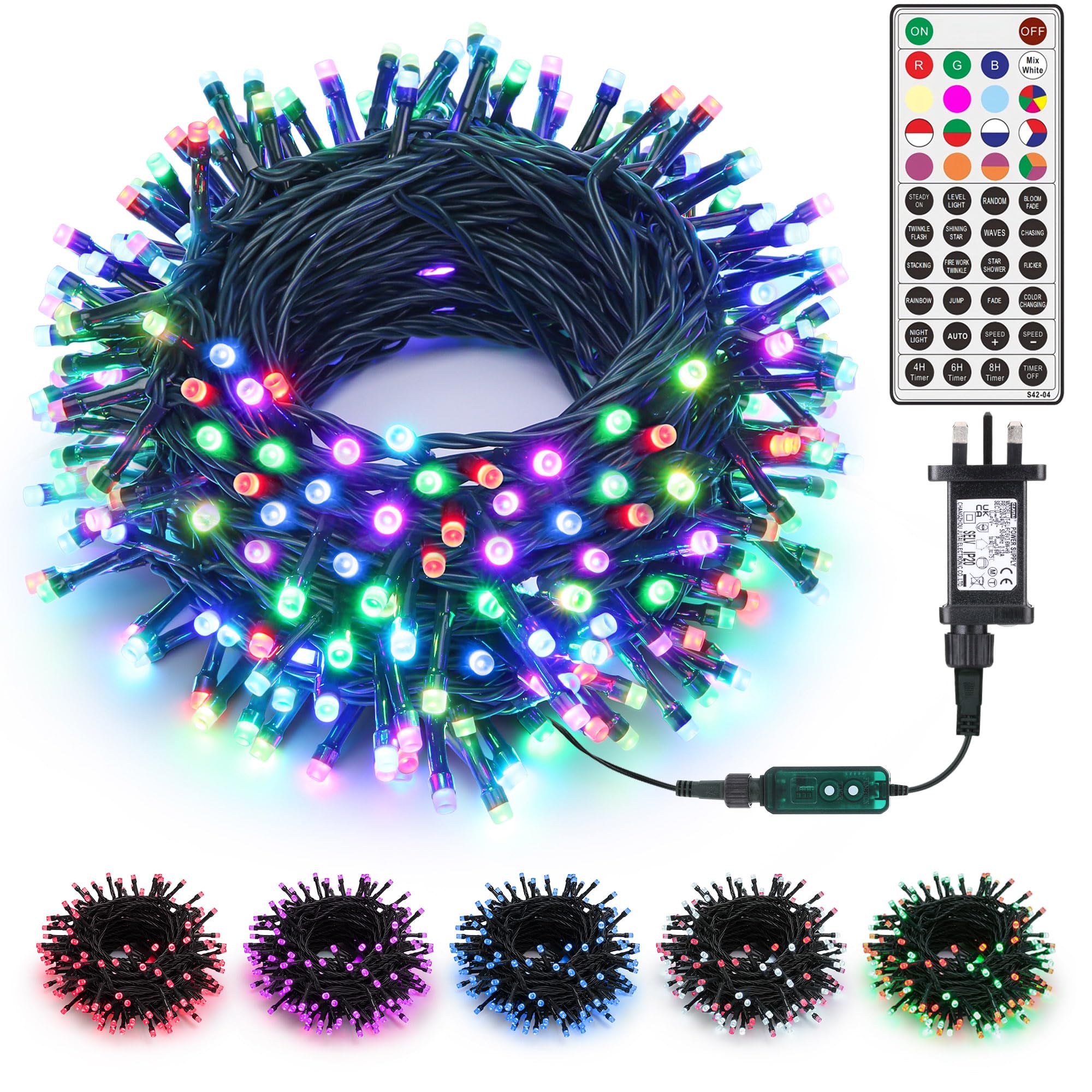Joomer Christmas Tree Lights Outdoor, 20M 200 LED RGB Color Changing Christmas Lights Mains Powered with Remote & Timer, Christmas Decoratin String Fairy Light for Indoor Home Garden Party