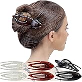 RC ROCHE 6 Pcs Flat Hair Clips Big Claw for Thick Hair French Duckbill Women No Slip Side Slide Curved Alligator Concord Strong Grip Hold Volume Lay Down Clamp, Large Clear Brown & Black