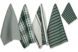 DII Everyday Collection Foodie Kitchen Set, Dishtowel & Dishcloth, Dark Green, 5 Piece