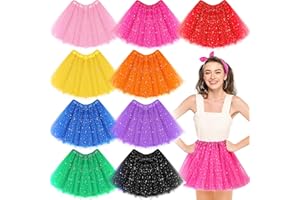 Foaincore 9 Pcs Women's Tutu Skirt Adult 4 Layered Tulle Stars Sequins Ballet Dance Dress Sequin Skirt