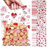 Falueqg Valentine's Day Party Favor Bags - 100 Pcs Red Heart Love Valentine's Day Goodie Candy Treat Bags Valentine Party Favors for Valentine School Classroom Wedding Anniversary Decorations