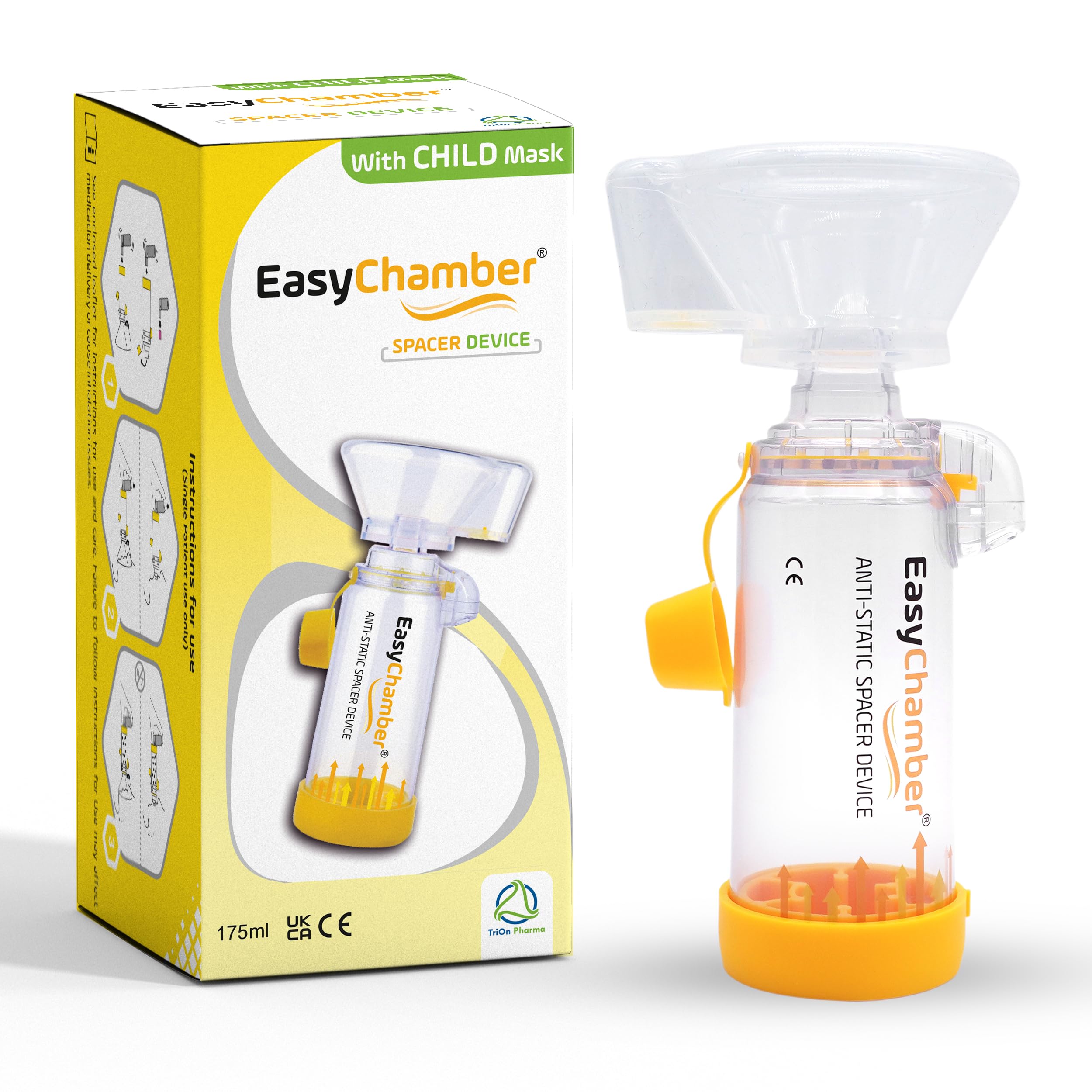 EasyChamber Anti-Static Spacer Device with Child Mask, Inhaler Chamber, use with Metered Dose Inhaler, BPA and Latex Free