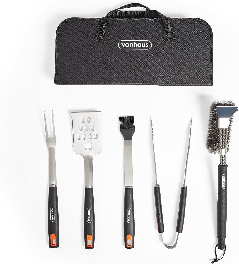 VonHaus VonShef 5 Piece BBQ Tool Set with Carry Bag Spatula Fork Tongs
