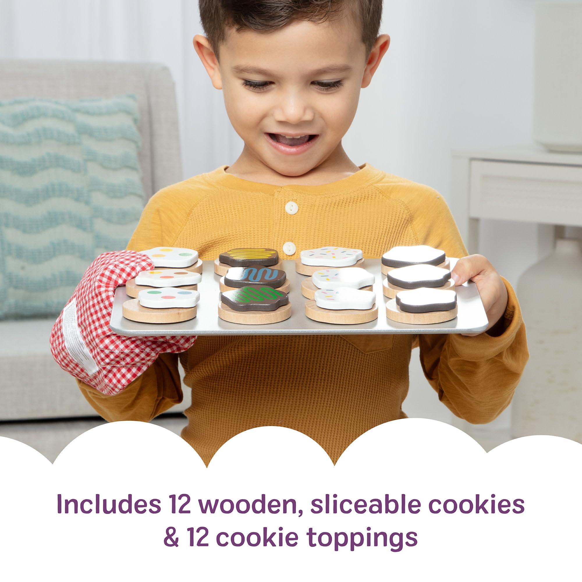 Melissa & Doug Slice and Bake Cookies Wooden Play Food Set with Toppings Pretend Cookies and Baking Sheet, Wooden Play Food Set, Toy Baking for Kids Ages 3+