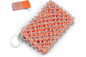 HERDA [Dual-use] Cast Iron Scrubber Cleaner-Stainless Steel Chain Mail | Silicone Support Chainmail Scrubber-Detachable Cast Iron Pan Pot Skillet Griddle Cleaning Kit-Scrubbing Pad to Clean Dutch Oven, Wok