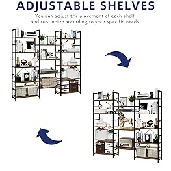 NUMENN Triple Wide 5 Tier Bookshelf, Rustic