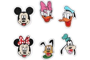 AYVISION 6Pcs Mini Set Mickey Iron On Patches for Clothing Minnie Mouse Sew On/Iron On Embroidered Patch Applique for Jeans, Dress, Hats