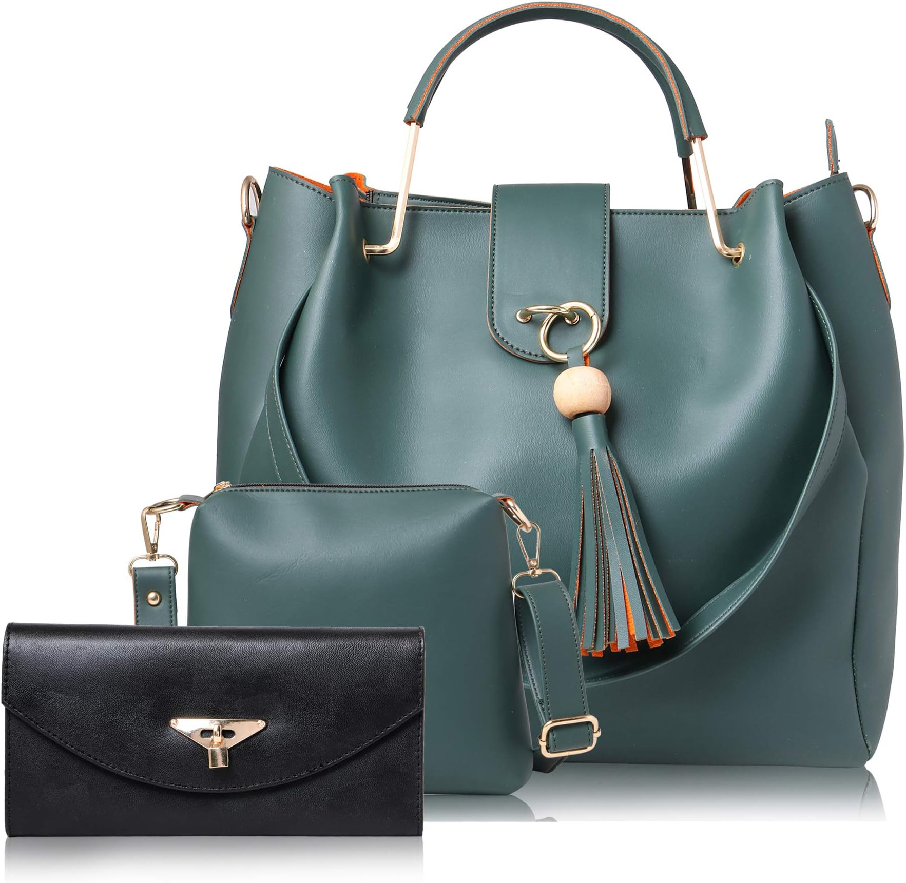 Fostelo Women's Handbag with Clutch (Set of 2) (NSB-NEW-WHATSAPP-3-GREEN_Green)