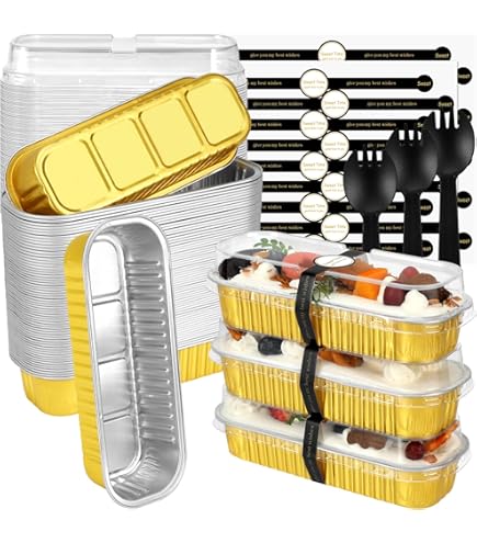 Vesici 100 Sets Mini Loaf Pans With Lids, 5.7 Oz Disposable Aluminum Foil Baking Cups, Rectangle Cake Pans For Pudding Desserts Muffin Baking Storage Mother's Day Birthday Party(Gold