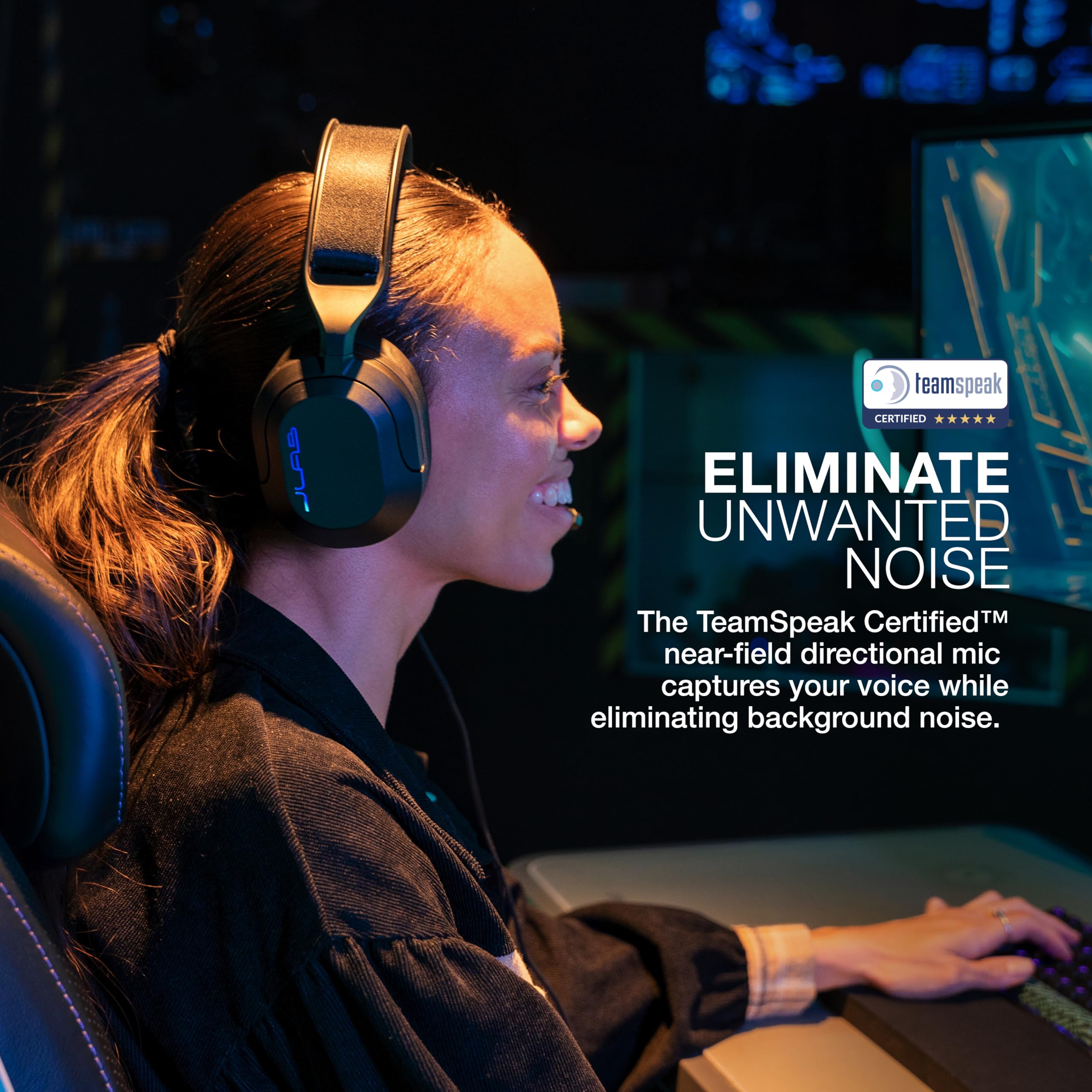 JLab Nightfall Gaming Headset with Near-Field Directional Flip-to-Mute Rotating Boom Mic, 50mm Drivers and Sound Isolating Inner Shelf, Wired 3.5mm for PC, PS5, PS4, Xbox Series X/S, Xbox one, Switch