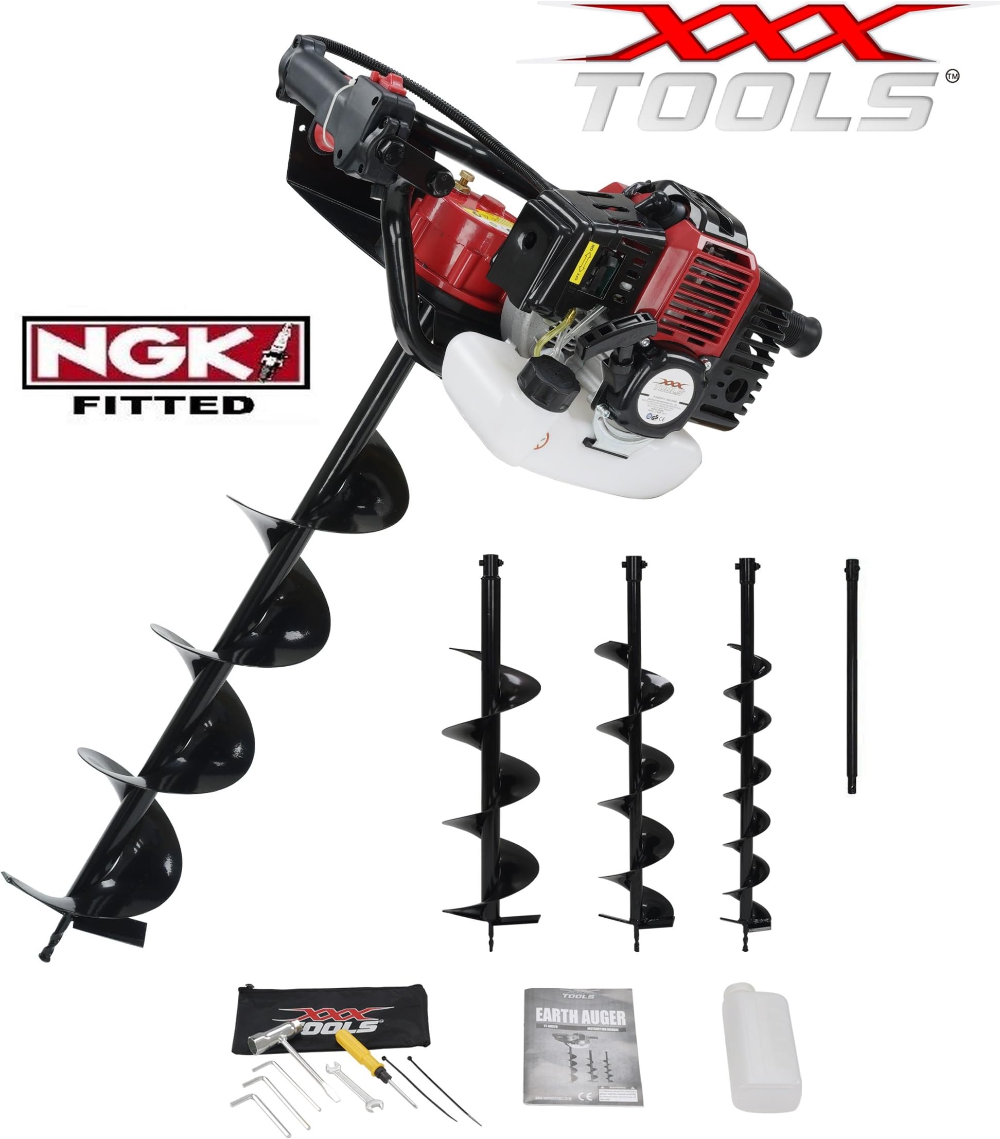 52cc Powerful 1 Man Petrol Earth Auger/Post Hole Borer Including 100MM / 150MM / 200MM Drill BITS + WALBRO CARB/Bosch Plug